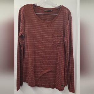 prAna Striped Long Sleeve Pocket Tee Rust Brick Stripe Women’s Medium
